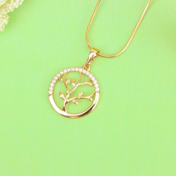 "Tree of Life Rose Gold Pendant with CZ Accents in Circular Frame, XPPT1553 - Picture 10 of 13